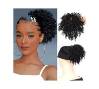Synthetic Hair Bun Chignon for Black Women, Afro Kinky Curly Hairpieces Puff Elastic Rubber Band Ponytail Extension Hair Ponytail for Women Girls(Black)