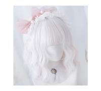 Synthetic Hair Cosplay Heat Resistant 12Inch White Pink Double Color Synthetic Wigs With Bang Short Natural Wavy Hair Wig for Women Wigs for Women