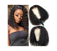Synthetic Hair Curly Bob Lace Wig for Women Deep Wave Human Hair Wigs Short T Part Lace Frontal Wig Wigs for Women(8inches)