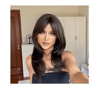 Synthetic Hair Dark Black Brown Synthetic Long Straight Layered Wig for Women with Side Bangs Mid-length Natural Hair Wigs Heat Resistant Wigs for Women