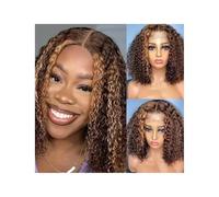 Synthetic Hair Deep Wave Wig P4/27 Highlight Bob Wig Human Hair T Part Transparent Lace Front Wig for Women Wigs for Women(8inches)