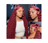 Synthetic Hair HD Transparent Lace 200 Density 13x4 Full Frontal Lace Preplucked Colored Deep Wave Frontal Human Hair Wig Wigs for Women(24inches)