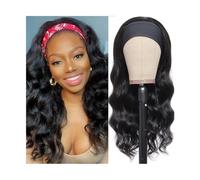 Synthetic Hair Headband Wig Body Wave Human Hair Wig Glueless None Lace Front Wig for Black Woman Natural Color Remy Full Machine Wear and Go Wigs 180% Density Wigs for Women(16inches)