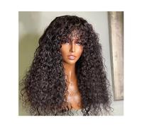 Synthetic Hair Kinky Curly Wig with Bangs Full Machine 14-40 Inch Long Curly Human Hair Wig for Black Women Glueless Remy Hair Non Lace Front Wig, Natural Color Wigs for Women(24inches)