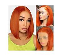 Synthetic Hair Lace Front Short Wig Orange Ginger Straight T Part Lace Transparent Frontal Wigs Human Hair Wigs for Women(14inches)