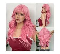 Synthetic Hair Light Pink Long Wavy Cosplay Synthetic Hair Wigs with Bangs for White Women Afro Lolita Water Wave Halloween Heat Reisitant Wig Wigs for Women