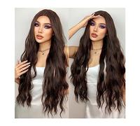 Synthetic Hair Long Brown Wavy Synthetic Wigs Middle Part Natural Curly Wig for Black Women Cosplay Daily Heat Resistant Fake Hair Wigs for Women