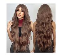 Synthetic Hair Long Curly Wavy Brown Synthetic Wigs with Bangs Cosplay Party Halloween Natural Afro Hair for White Women Heat Resistant Wigs for Women