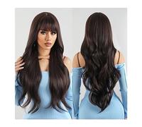 Synthetic Hair Long Dark Brown Synthetic Wigs with Bangs Natural Wavy Hairs for Women Brown Body Wave Wig Cosplay Party Daily Heat Resistant Wigs for Women