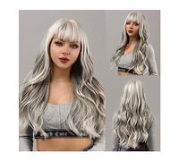 Synthetic Hair Long Natural Wavy Silver Gray Wig Female Bangs Synthetic Cosplay Party Daily Use Heat Resistant Wigs for Women