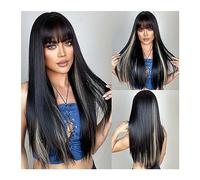 Synthetic Hair Long Straight Black Blonde Hightlight Synthetic Wigs with Bang for Women Afro Dark Cosplay Hair Natural Wig Daily Heat Resistant Wigs for Women