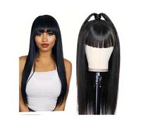 Synthetic Hair Long Straight Wig with Bangs Fringe Brazilian 100% Human Hair Wigs for Women Wigs for Women(30inches)