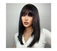 Synthetic Hair Natural Black Medium Straight Bob Synthetic Wig Hair Cosplay Party Lolita Women Girls Wigs with Bangs Heat Resistant Fibre Wigs for Women