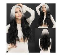 Synthetic Hair Ombre Black White Wavy Hair Wig for Women Cosplay Daily Party Synthetic Natural Middle Part Curly Wig Lolita Heat Resistant Wigs for Women