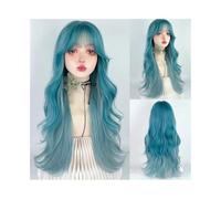 Synthetic Hair Ombre Blue Grey Synthetic Long Wavy Layered Wig with Bangs Fluffy Women Wig for Daily Party Wigs for Women