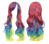Synthetic Hair Ombre Rainbow Wig with Bangs - Red Yellow Purple Green Blue Wig(16)