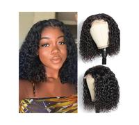 Synthetic Hair Short Curly Bob Wig Brazilian Human Hair Curly Side Part Lace Front Wig 180% Density Wigs for Women(16inches)