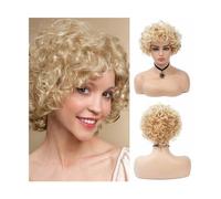 Synthetic Hair Short Curly Synthetic Wigs Golden Party Hair for White Women Blonde Mixed Colors High Temperature Fiber Wigs for Women