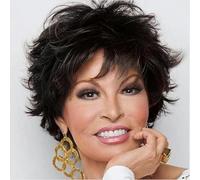 Synthetic Hair Short Dark Brown Pixie Layered Wig with Bangs Mixed Auburn Curly Wigs for Women-1-12INCHES