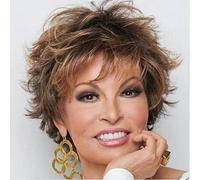 Synthetic Hair Short Dark Brown Pixie Layered Wig with Bangs Mixed Auburn Curly Wigs for Women-3-12INCHES