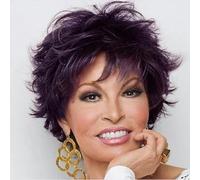 Synthetic Hair Short Dark Brown Pixie Layered Wig with Bangs Mixed Auburn Curly Wigs for Women-4-12INCHES