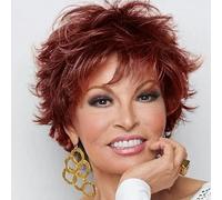 Synthetic Hair Short Dark Brown Pixie Layered Wig with Bangs Mixed Auburn Curly Wigs for Women-5-12INCHES