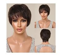 Synthetic Hair Short Dark Brown Wig with Bangs Synthetic Pixie Cut Natural Hair Wigs for Black Women Heat Resistant Female Cosplay Daily Hair Wigs for Women