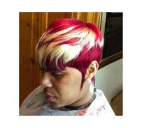 Synthetic Hair Short Human Hair Pixie Cut Wig with Bangs Burgundy Wig Full Machine Made Haircut Wig Wigs for Women