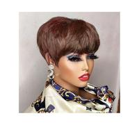 Synthetic Hair Short Layered Pixie Human Hair Wigs for Black Women Human Hair wigs With Bangs Wigs for Women(Chocolate Brown)