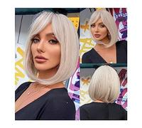 Synthetic Hair Short Straight White Blonde Bob Wigs with Bangs Pixie Cut Synthetic Wig for Women Heat Resistant Fiber Cosplay Lolita Hair Wigs for Women