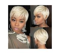 Synthetic Hair Short Wig Layered Blonde Cut Human Hair Wig 613# Straight Hair Pixie Wigs with Bangs Wigs for Women