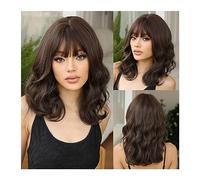 Synthetic Hair Shoulder Long Wavy Dark Brown Wig with Bangs Synthetic Water Wave Cosplay Daily Wigs for Women Afro Heat Resistant Natural Hair Wigs for Women