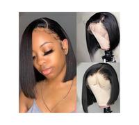 Synthetic Hair Straight Human Hair Wig Side Part 13×4 Lace Frontal Wigs Pre Plucked Hairline Wigs for Women(16inches)