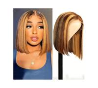 Synthetic Hair T Part Lace Front Bob Wigs Honey Blonde Straight Short Human Hair Bob Lace Front Wigs Human Hair 180 Density Wigs for Women(12inches)