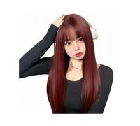 Synthetic Hair Wig Female Wine Red Long Straight Hair Synthetic Fiber High Temperature Silk Wig Head Cover Wigs for Women