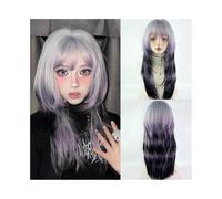 Synthetic Hair Wig Grey Ombre Purple Long Straight Synthetic Women Fluffy Cosplay Wig for Daily Party Wigs for Women