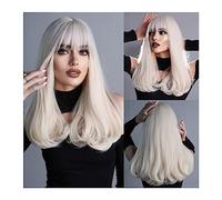 Synthetic Hair Wig with Bangs for Women Synthetic Hair Wave Wigs 18 Inches Wig for Daily Cosplay and Party Wigs for Women(Platinum Blonde)