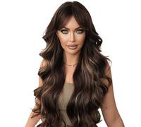 Synthetic Hair Women's Wig, Full Head Cover, Big Wave, Eight Character Bangs, Long Curls, High Skull Top Wigs for Women