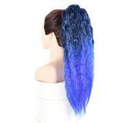 Synthetic Kinky Curly Hair Ponytails Cosplay Hairpiece Ribbon Drawstring Ponytail Extensions(1BTBlue2)