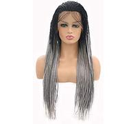 Synthetic Lace Front Black To Gray Braided For Women Ombre Gray Heat Resistant Lace Front 150 Density Micro Braids Wig,20 Inch,Constructive23