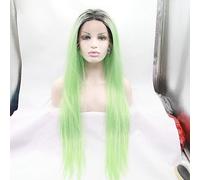 Synthetic Lace front Wig Black Roots Green Hair Ombre Hair Heat Resistant Long Silky Straight Synthetic Wigs