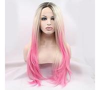Synthetic Lace Front Wig Long Straight Pink Natural Hairline Cosplay Wig Costume Wig