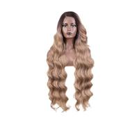 Synthetic Lace Front Wig Long Wavy 36" Body Side Part for Women Ombre Blonde Beautiful