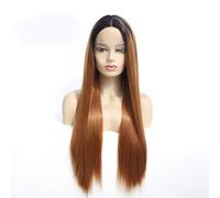 Synthetic Lace Front Wigs Gradient Color Long Straight Hair Chemical Fiber Half Crochet Wig for Women Middle Parting Heat Resistant Fiber Hair Wigs Natural Hairline Glueless (14 Inches)