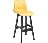 Synthetic Leather Bar Counter Height Stools, Barstools with Backs and Wood Legs Tall Kitchen Chairs for Pub Cafe (Yellow 1ps)