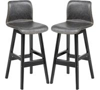 Synthetic Leather Bar Counter Height Stools, Barstools with Backs and Wood Legs Tall Kitchen Chairs for Pub Cafe (Grey-2ps,62cm)
