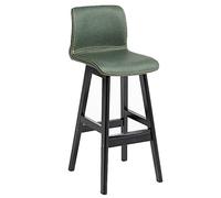 Synthetic Leather Bar Stools, Counter Height Bar Stools, Barstools with Backs and Wood Legs Tall Kitchen Chairs for Pub Cafe Bar (Green-1ps,62cm/24.4in)