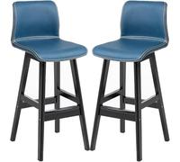 Synthetic Leather Bar Stools, Counter Height Stools, Barstools with Backs and Wood Legs Tall Kitchen Chairs for Pub Cafe (Blue 2ps)