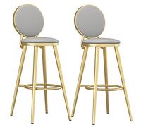 Synthetic Leather Bar Stools, Kitchen Stools, Tall Bar Chairs with Backrest, Iron Frame, 26/30in High Seat, Easy Assembly, Round Counter Height Stool (Light Gray-2ps,75cm/30in)