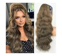 Synthetic Long Body Wavy Drawstring Ponytail for Women Synthetic Wave Hair Extension Clip in Hairpiece Fake Hair for Daily Use(Ombre brown)